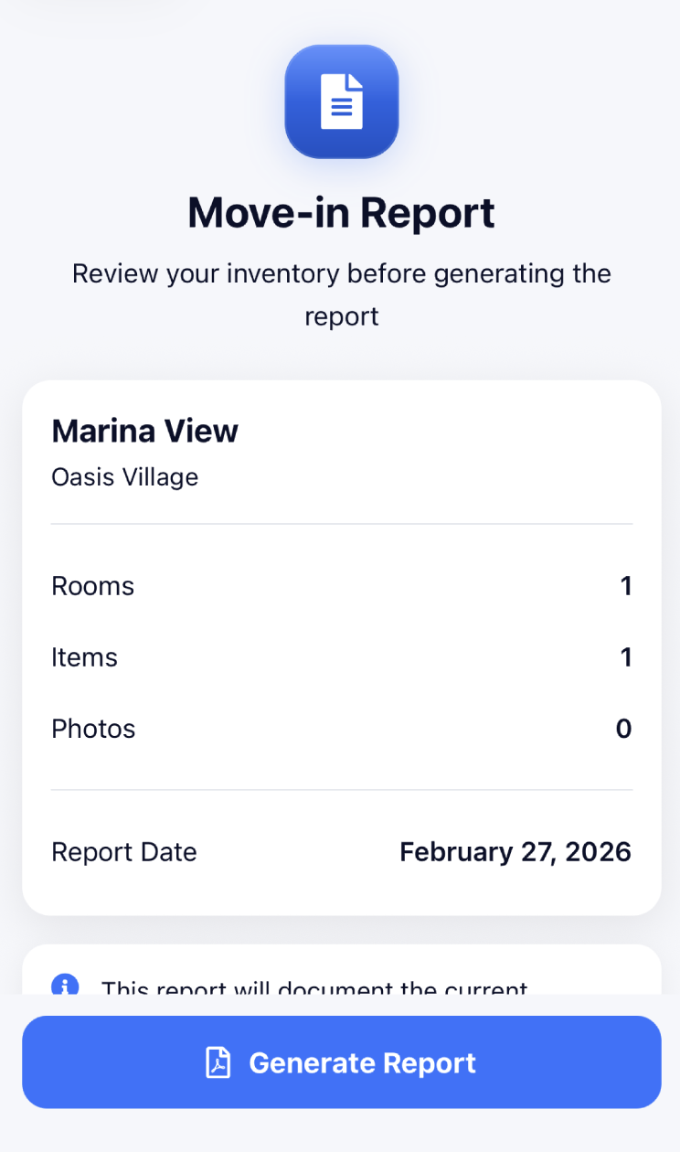 InRentory report generation screen